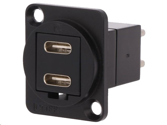 USB-C fatning til panelmontage - 2 x USB-C hun, Sort metal