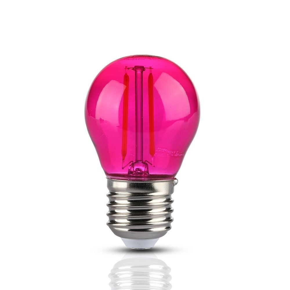 V-Tac 2W Pink LED Kronepære med E27 Fatning - Erstatter 10W, 230V, 60lm, RA80