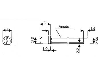 3mm LED - Rund, GUL diffus (15mcd 60°)
