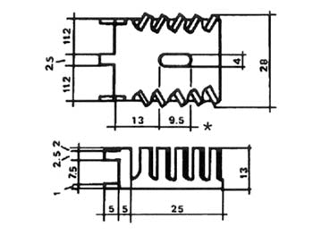 Køleplade - TO220/TO3P m. printben 15.5°C/W (30x25x13mm)