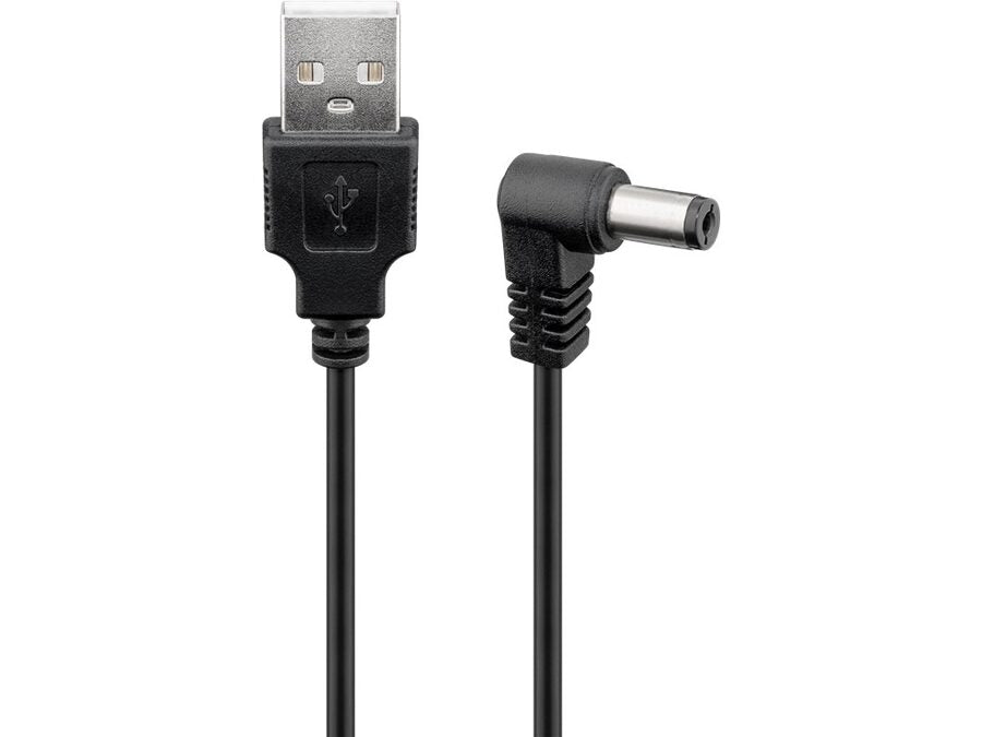 USB strømkabel - USB-A han til 5,5x2,5mm DC han, Sort (0,5m)