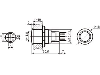 ProSwitch - Vandalsikret stålkontakt, 2P OFF-(ON) Ø16mm