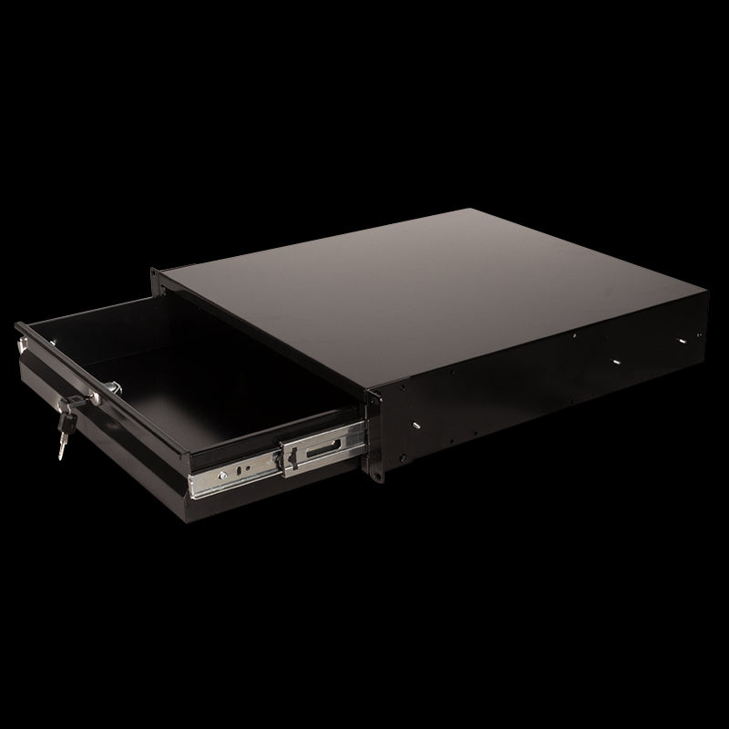 Skuffe til 19" rack - 2U, med lås, Sort