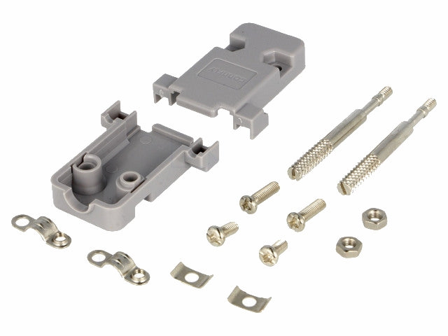 Hus for D-SUB - 9pol (og 15pol HD), m. fingerskruer, Grå