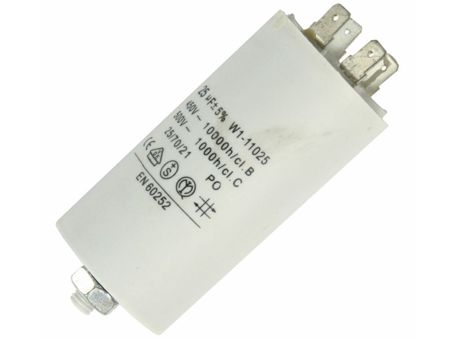 MOTOR kondensator - 25uF / 475V, M8 forskruning, Spadestik