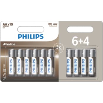 PHILIPS Tech alkaline batteri, AA LR6, 6+4 stk.