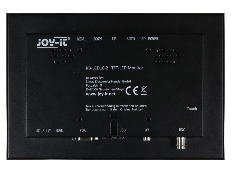 10.1" IPS touchskærm - 1280x800, HDMI/VGA/AV/BNC/USB, 12V
