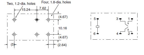 Miniature relæ - 24VDC 10A, 2 x slutte (DPST-NO) 6-ben 7,6mm
