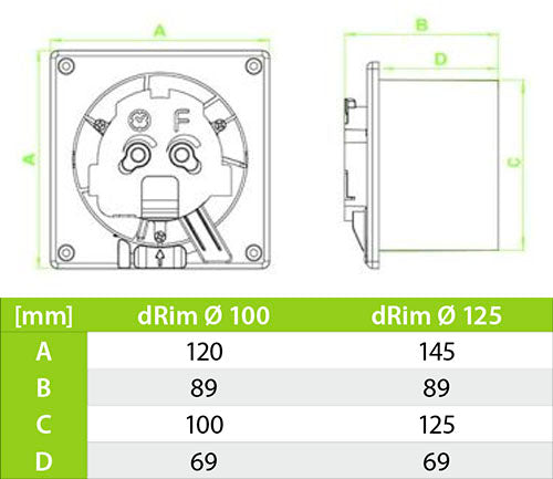 Ventilator - dRim Ø125, Timer Sensor, Kugleleje, 10W