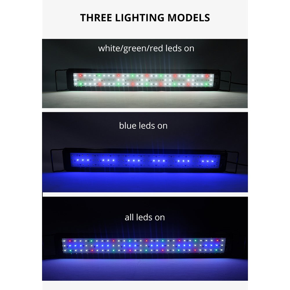 Akvarie armatur - 19W LED, hvid/blå/rød/grøn, justerbar længde, IP66, 75-100 cm
