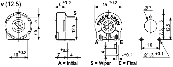 Vandret trimmepotmeter - 250ohm, 15mm, (PT15LV)