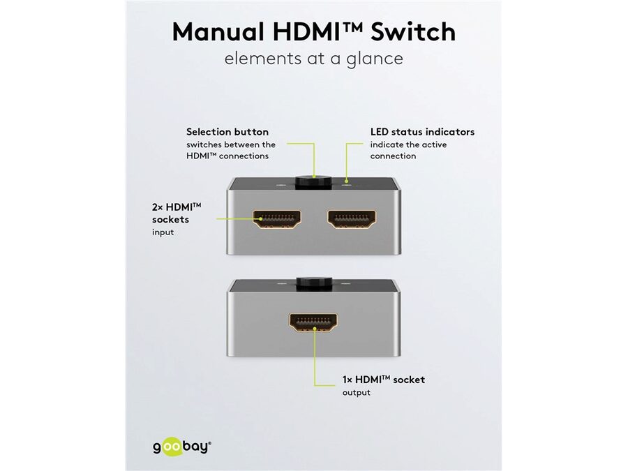 HDMI 2.0 switch - 2 ind til 1 ud, 4K/60Hz, HDCP
