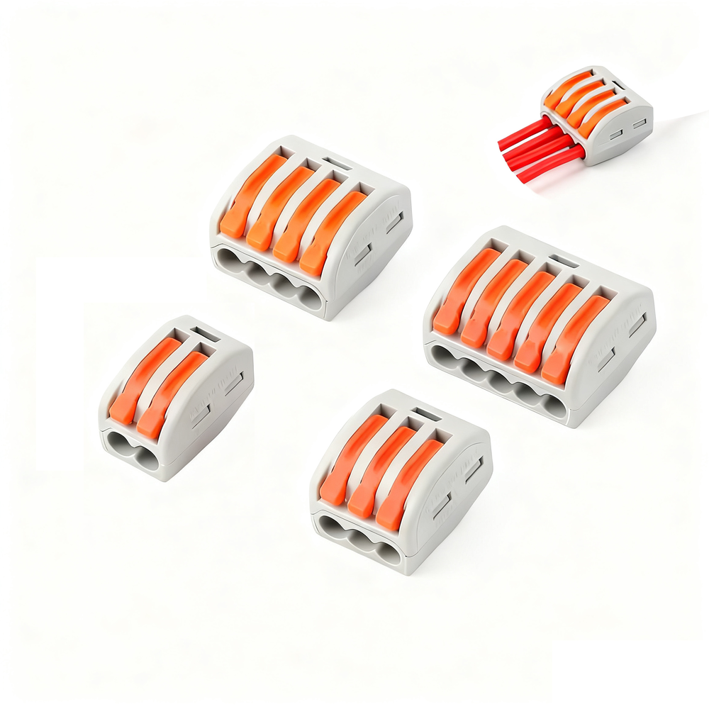 46 stk. Skrueløse samlemuffer - til 2/3/4/5 ledninger, 0,32-2,5mm2, 230V input