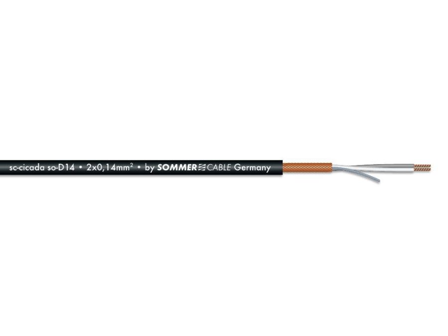 Mikrofonledning - 2 x 0,14mm² CU, Ø2,6mm Sort (metervare)