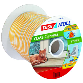 tesamoll&reg gummit&aeligtningsliste P-profil 100mx9mmx5,5 hvid