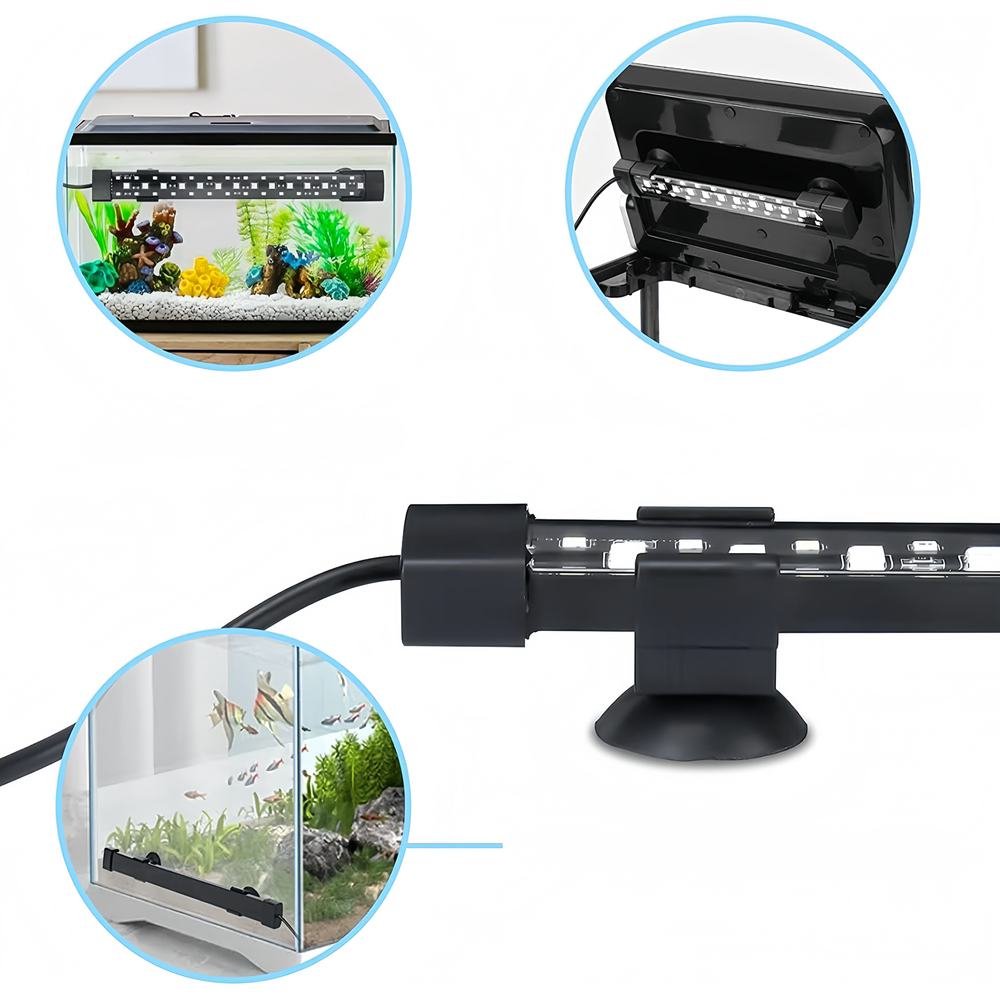 20 cm akvarie armatur med 8W LED-lys i RGB+NW og IP68 beskyttelse