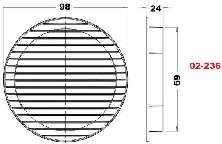 Rund ventilationsrist, ABS plast - Ø70mm, Grafit