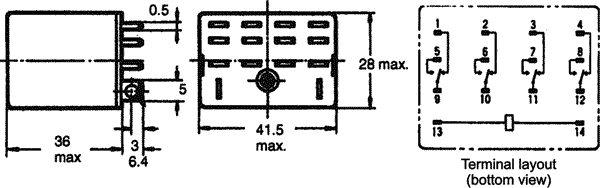 Heavy duty relæ - 24VDC / 10A, 4 x skifte (4PDT)