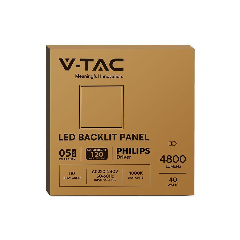 V-Tac 60x60 LED panel - 40W, 120lm/W, 5 års garanti, hvid kant