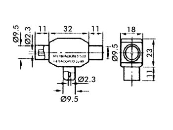 Radio/TV splitter - COAX han til 2 x COAX hun, metal