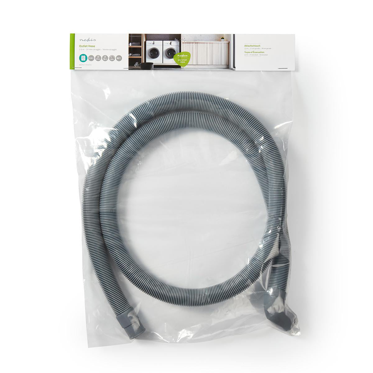 Afløbsslange - 21mm / 19mm lige, 1,5 bar, 90C° (2,5m)