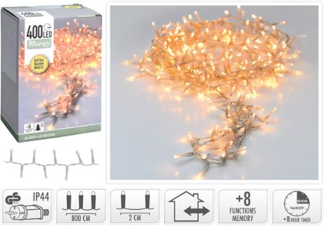 Snake lyskæde 400 LED varm, transp, IP44, 8/16t