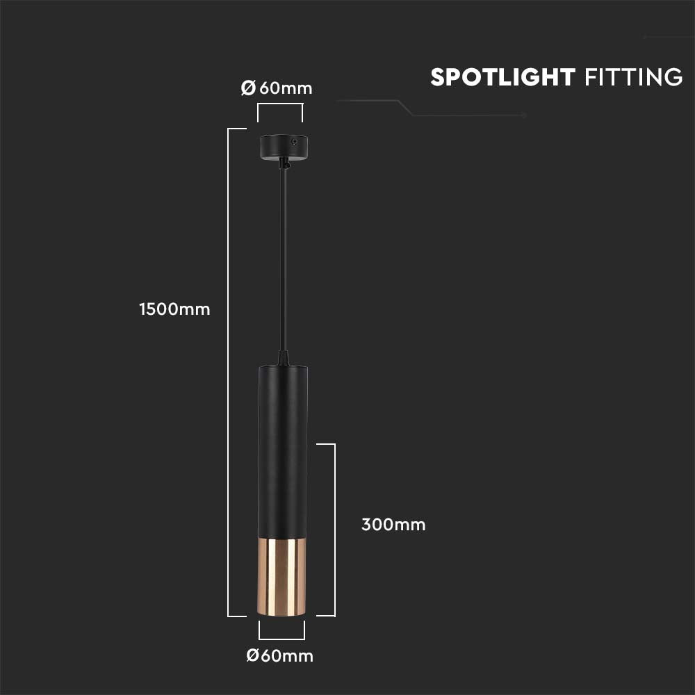 Sort+Guld Hængende Pendel Ø60x300mm - V-Tac Pro serie
