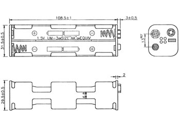 Batteriholder til 8xAA-bat. (m. knapterminaler)