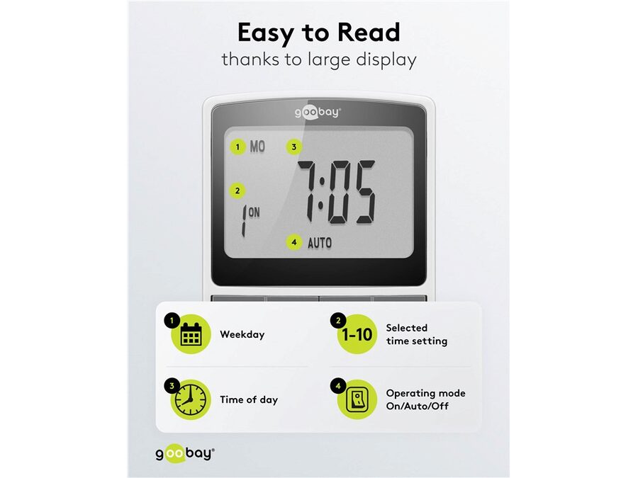 Digital Timer - Programmerbar, CEE7/4 udtag, Hvid