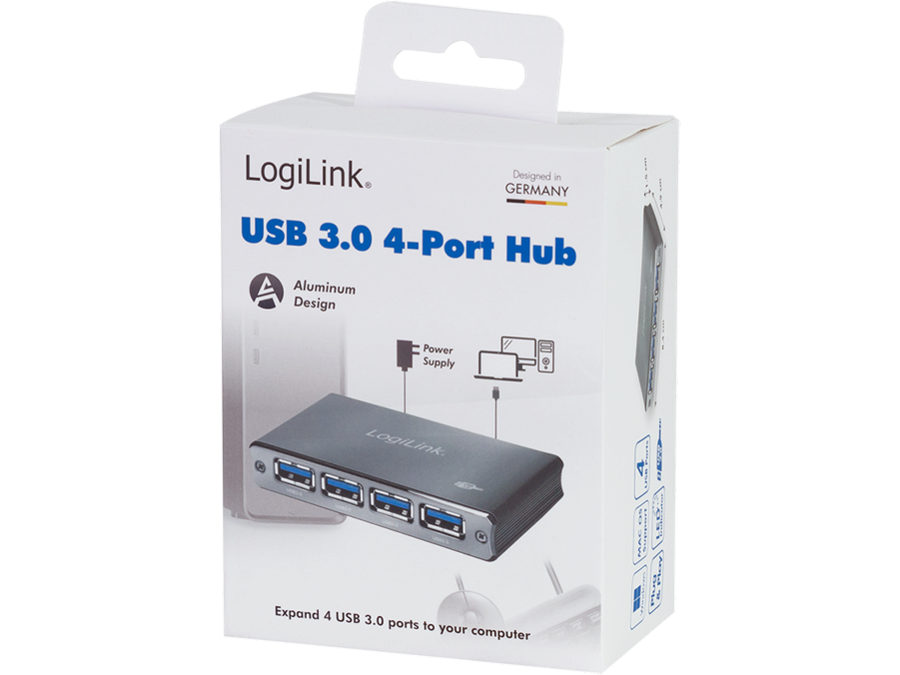 USB 3.0 Hub, 4-port, aluminum, incl. power supply