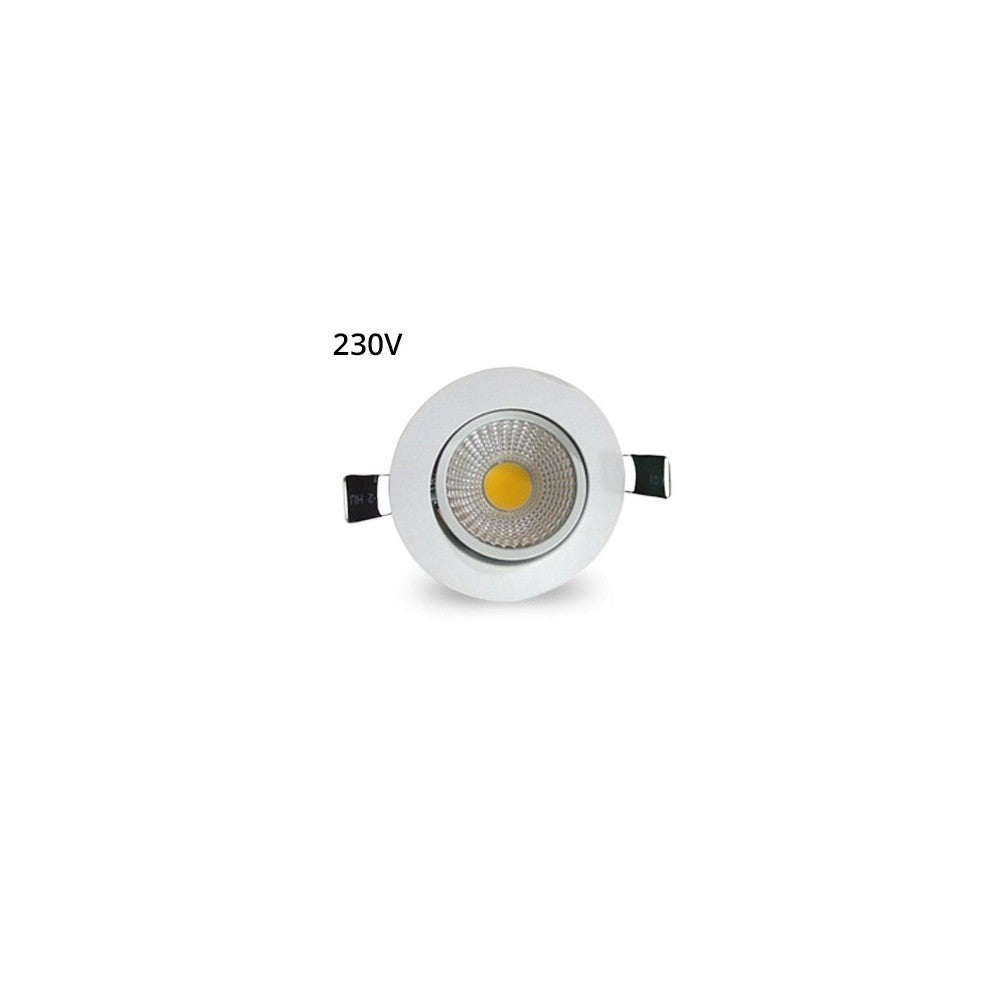 Dæmpbar 3W LED indbygningsspot - Hul: Ø7-8 cm, Mål: Ø8,5 cm, hvid kant, 230V, erstatter 45W