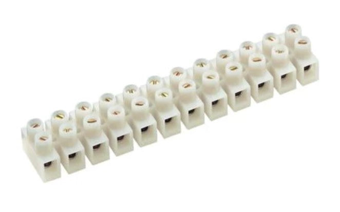 Klemrække m. bladfjeder - 12 x 0,5-2,5mm², 450V/24A, Hvid