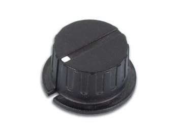 Drejeknap til 6mm aksel - Ø35,7mm, Sort m. hvid prik
