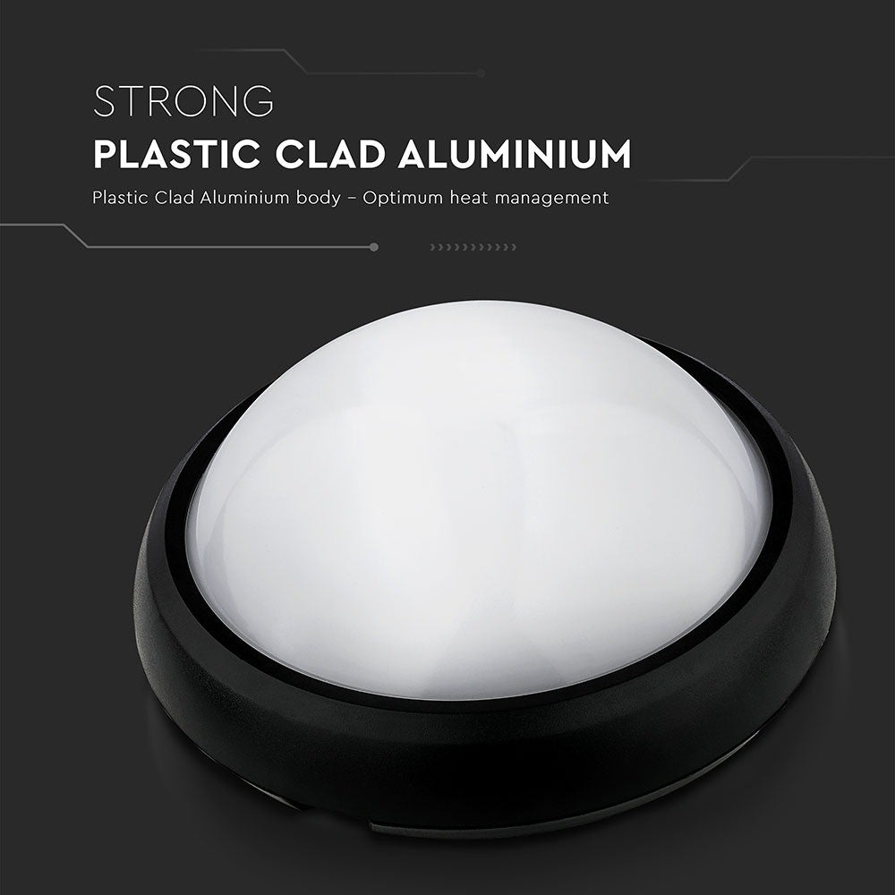 12W Sort IP54 Dome Lys - 3000K, Fuld Rundet, Husmonteret, 840lm, RA70