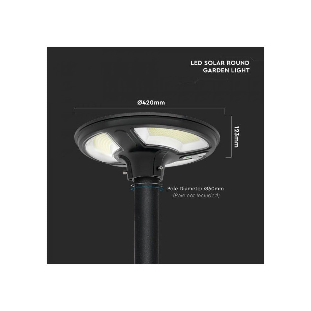 V-Tac 7.5W Solcelle Havelampe LED - Sort, Ø42 cm, med solcelle, sensor og IP65