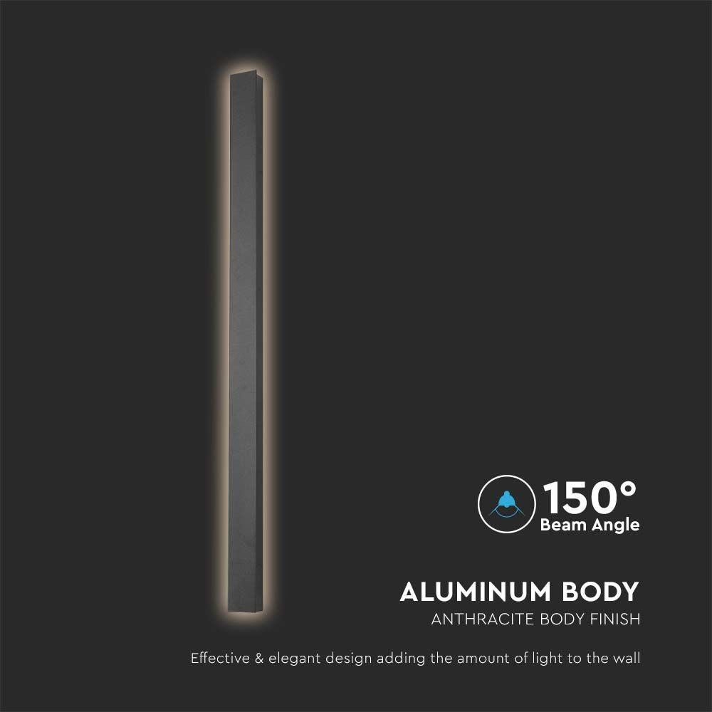 10W LED lineær væglampe - 4000K, antracit hus, IP65, 510*60*50mm.