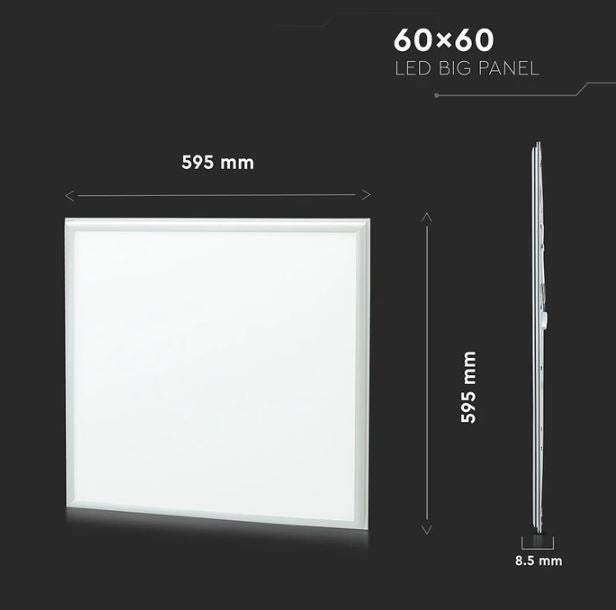 V-Tac 60x60 LED panel - 36W, 3820lm, 105lm/w, hvid kant
