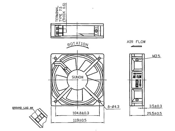 AC blæser - 120x120x25mm 230V / 19W, glideleje