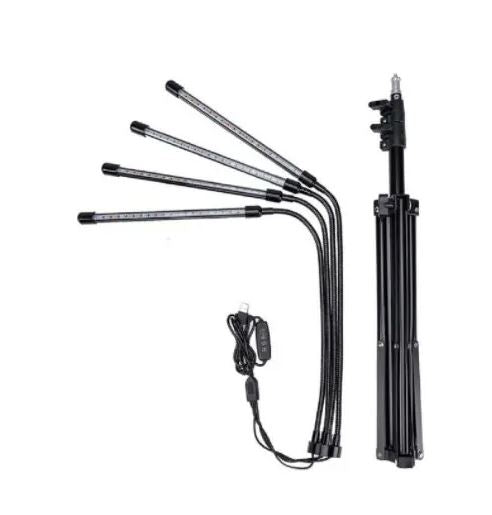 LEDlife vækstlys med stativ - Sort, 4 lamper, justerbar højde, fleksible arme