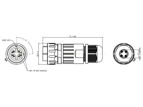 Udendørs kabelsamle-stiksæt - 3pol han/hun, Vandtæt (IP67)