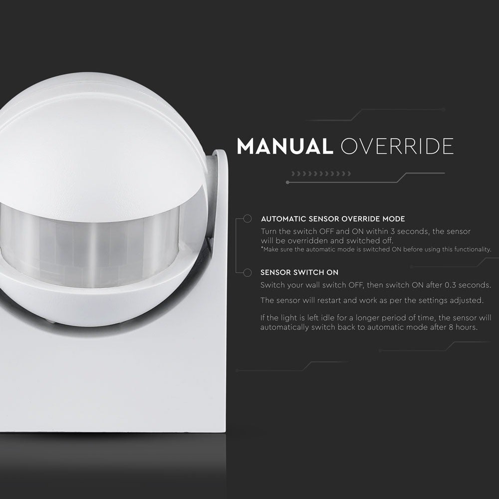Hvid Infrarød Bevægelsessensor med Manuel Override og IP44 Rating - Maks. 300W LED