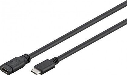 USB 3.1 forlængerkabel - USB-C han til USB-C hun, Sort (1m)