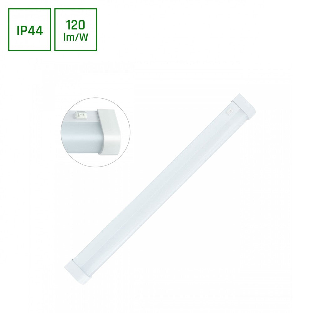 Aquatica 15W LED Væglampe - Varm hvid 230V 150° IP44 596x46x63, Hvid Runde Ender, Afbryder