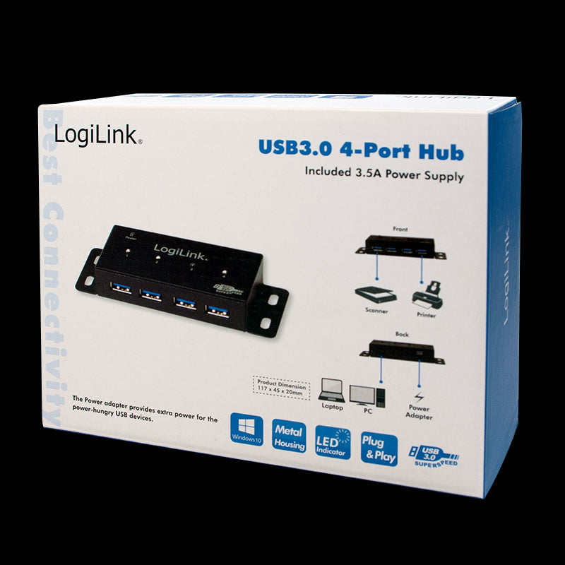 USB 3.0 HUB - 4 port inkl. Strømforsyning (3,5A) til montage