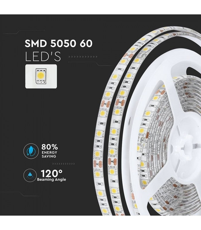10,8W/m LED bånd 6000K, Hvid, 5 meter, 12V