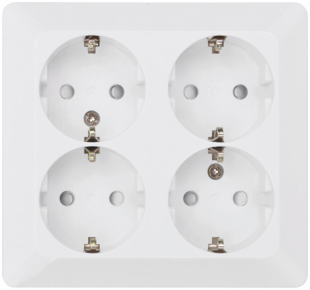 Stikkontakt schuko med 4 udtag i hvid