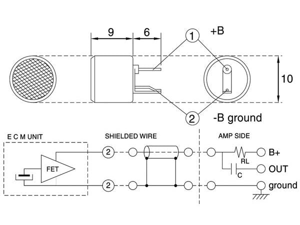 Elektret mikrofonkapsel - Ø9,7mm m. printben