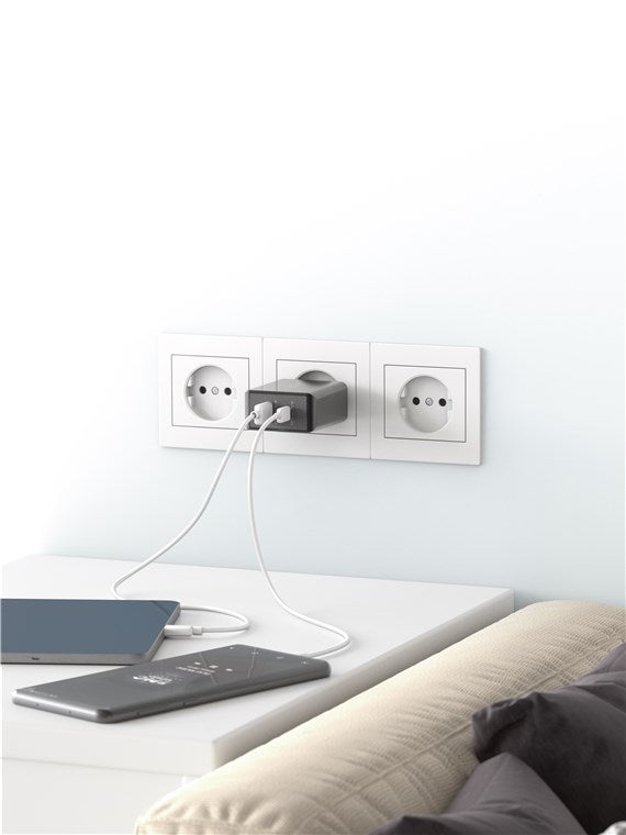 USB-C PD netadapter - 1xUSB-A, 1xUSB-C, 30W/3A, Sort