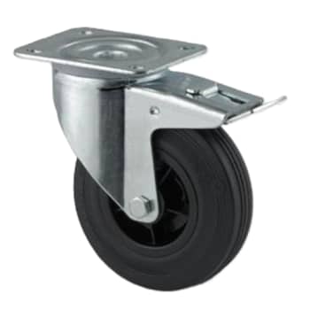 Transporthjul, drejeligt m. bremse, 160mm, 135kg belastning