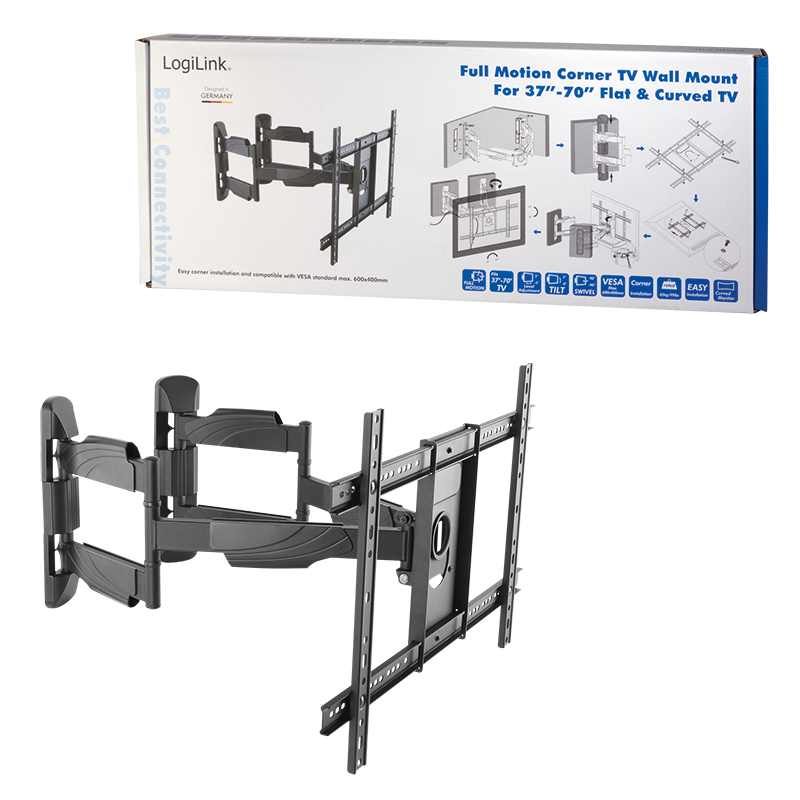 TV hjørnebeslag - 37-70" -8°/+5° vipbar, -90°/+90° drejbar